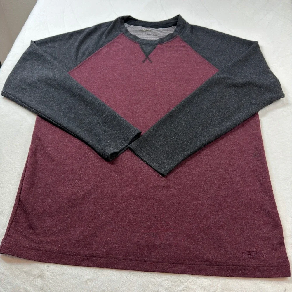 Orvis Raglan Long Sleeve Shirt Mens Large Burgundy Grey Good‎ Colorblock